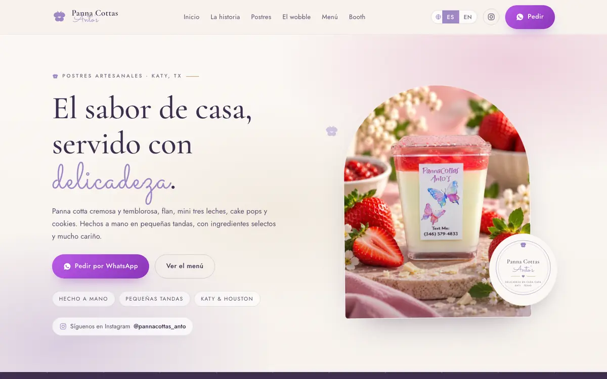 Sitio web de Panna Cottas Anto's