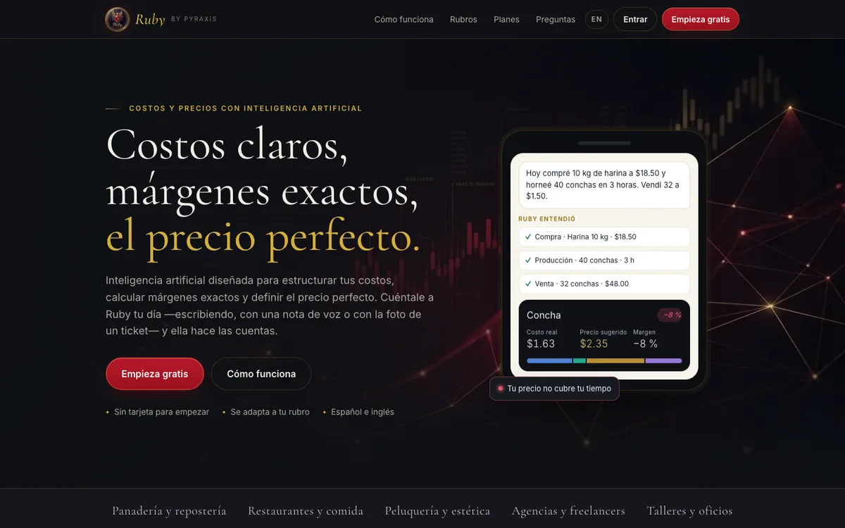 Portada de Ruby, la app de costos y precios de Pyraxis